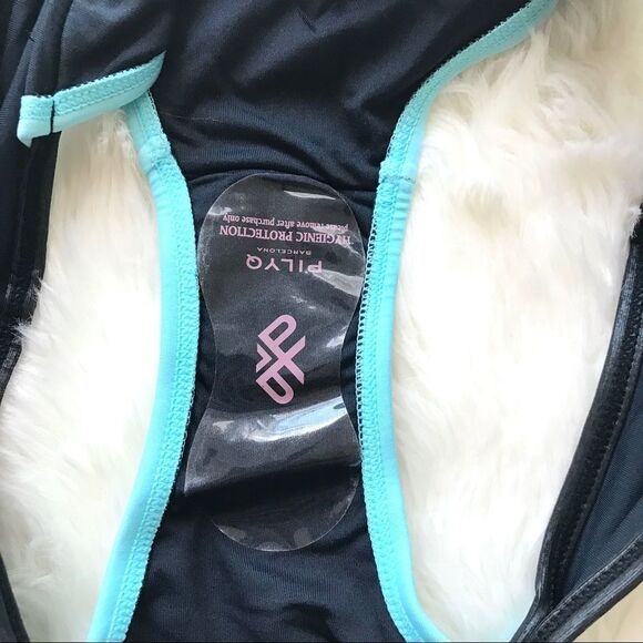 PILYQ Banded Full Bikini Bottom Low Rise Colorblock Aqua‎ Blue Black Small New - Picture 6 of 7